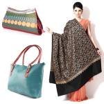 Combo of Fidato Black Shawl + Banarasi Clutch + Sea Green Handba